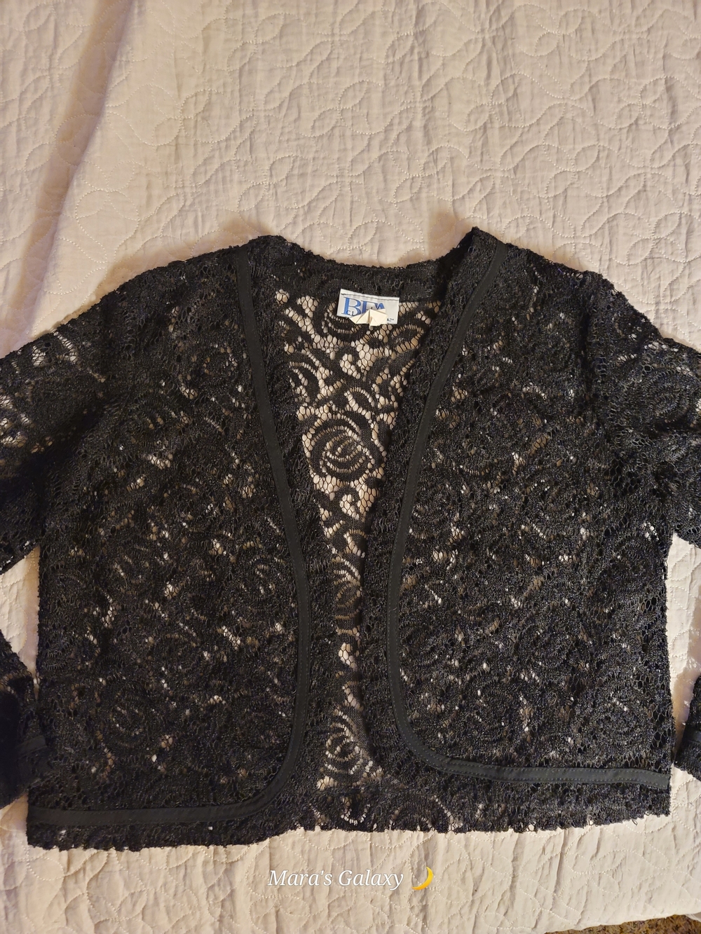 Vintage 90s BFA Classics Black Lace Open Front Cardigan Small Made in USA